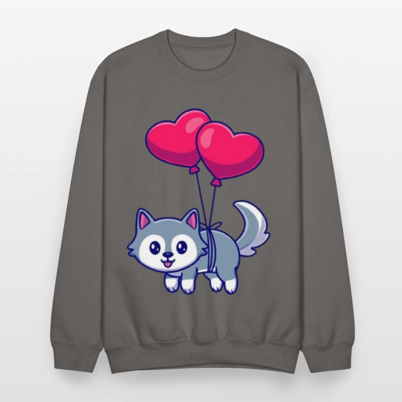 Playful Cat with Heart Balloons Design