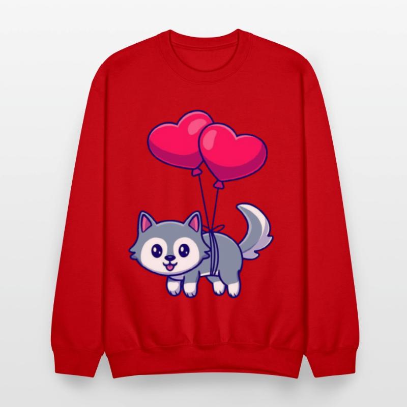 Playful Cat with Heart Balloons Design