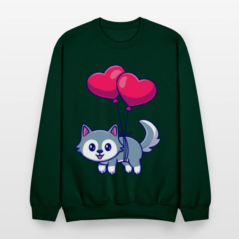 Playful Cat with Heart Balloons Design