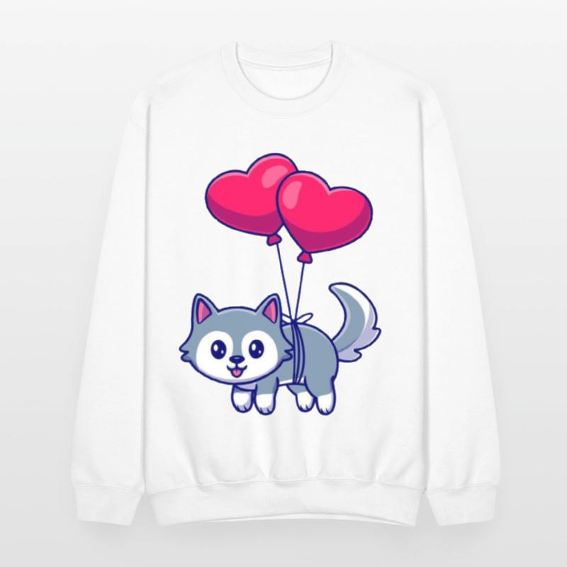 Playful Cat with Heart Balloons Design