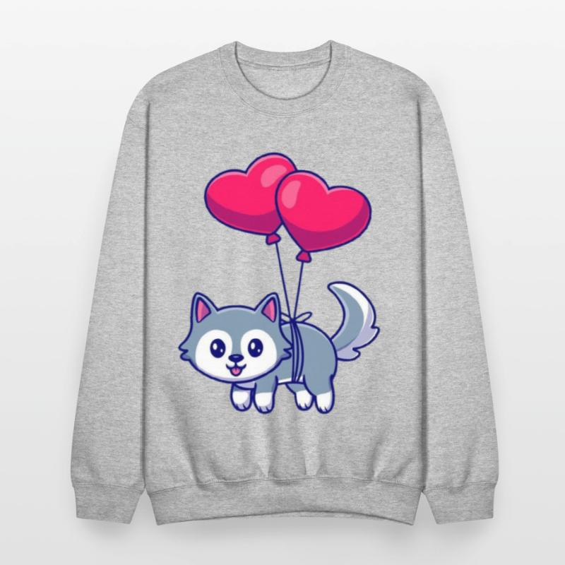 Playful Cat with Heart Balloons Design