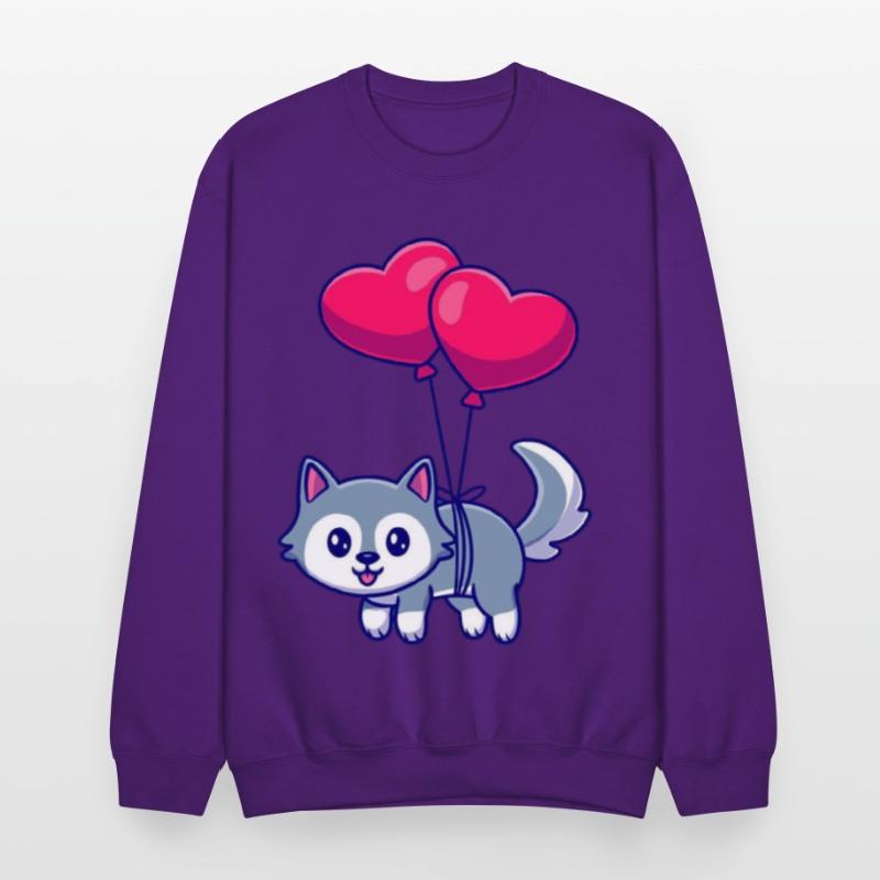 Playful Cat with Heart Balloons Design