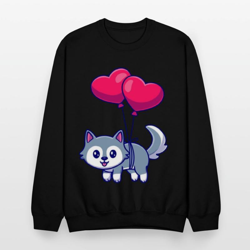 Playful Cat with Heart Balloons Design