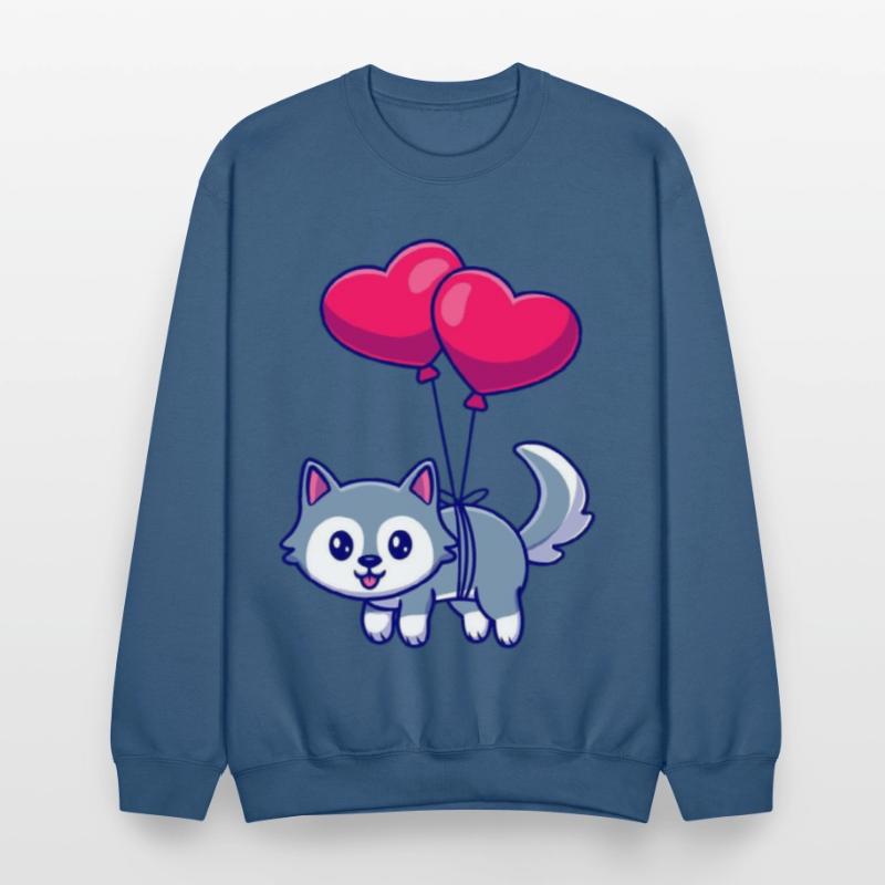 Playful Cat with Heart Balloons Design