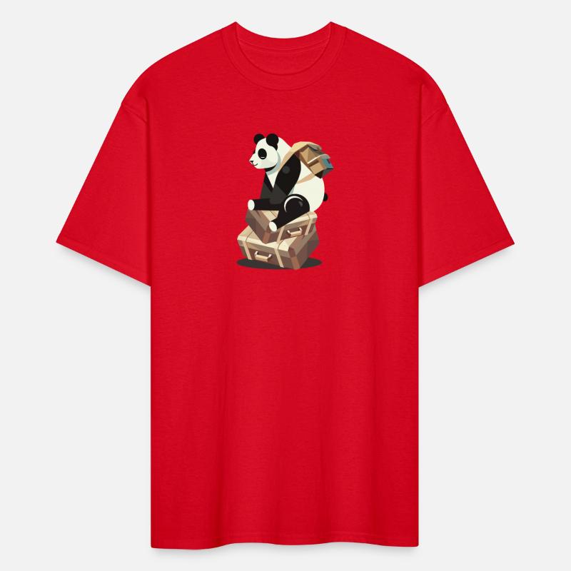 relaxed panda sits on packed suitcases