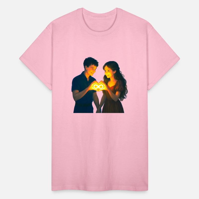 Romantic Couple Holding Glowing Infinity Heart