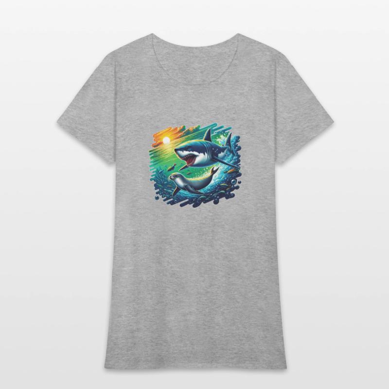 Vibrant underwater scene of a fierce shark