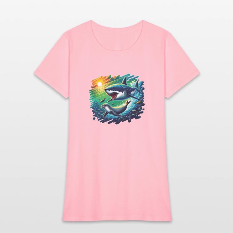 Vibrant underwater scene of a fierce shark