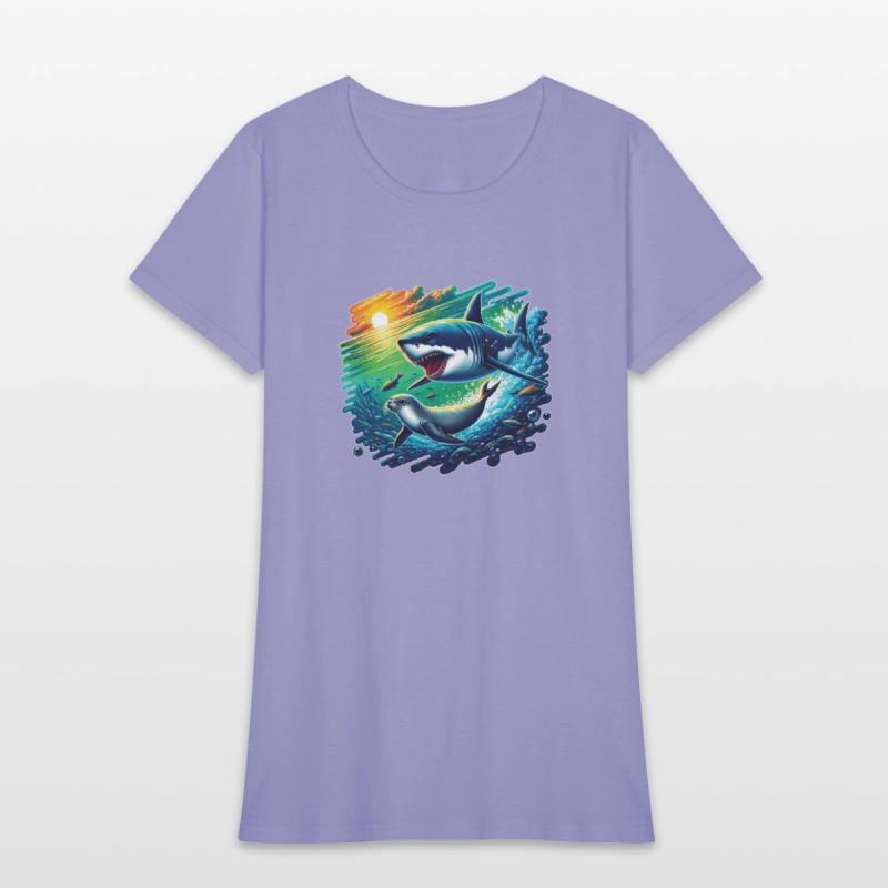 Vibrant underwater scene of a fierce shark