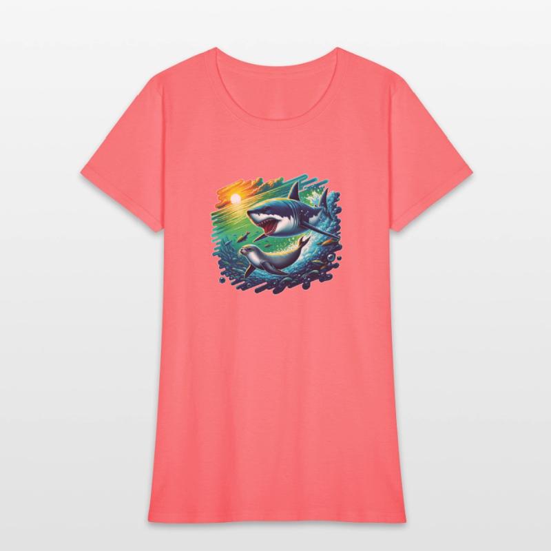 Vibrant underwater scene of a fierce shark