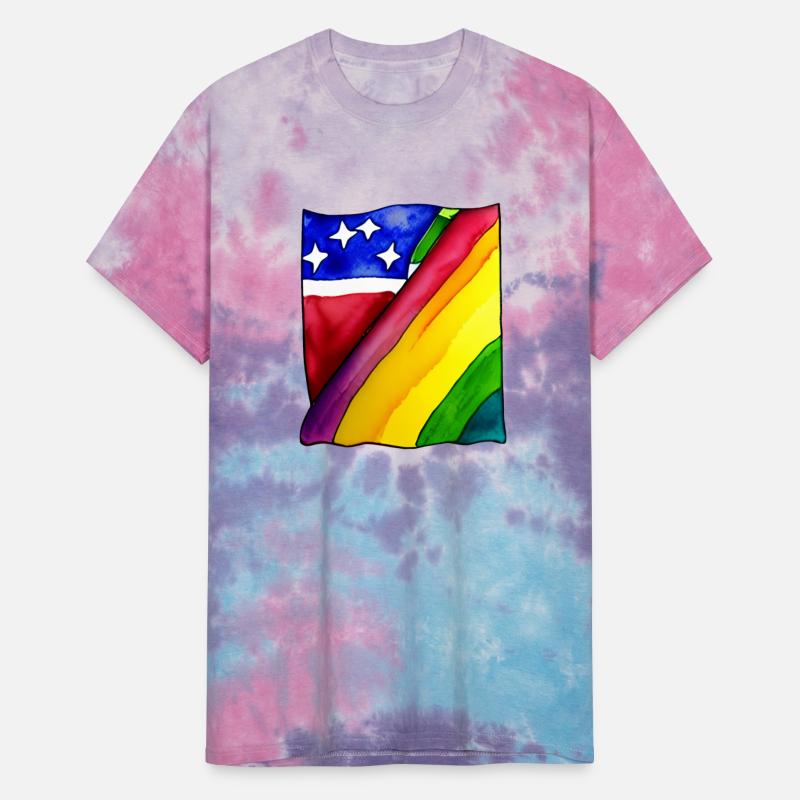 Watercolor painting of a rainbow flag.