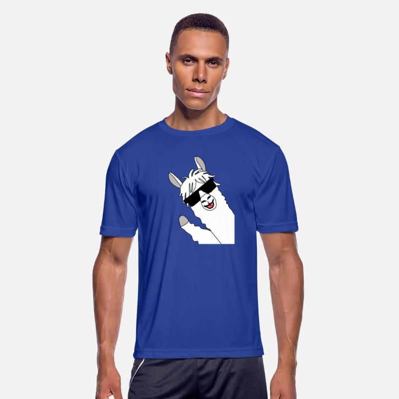 Waving alpaca comic lama in white with sunglasses